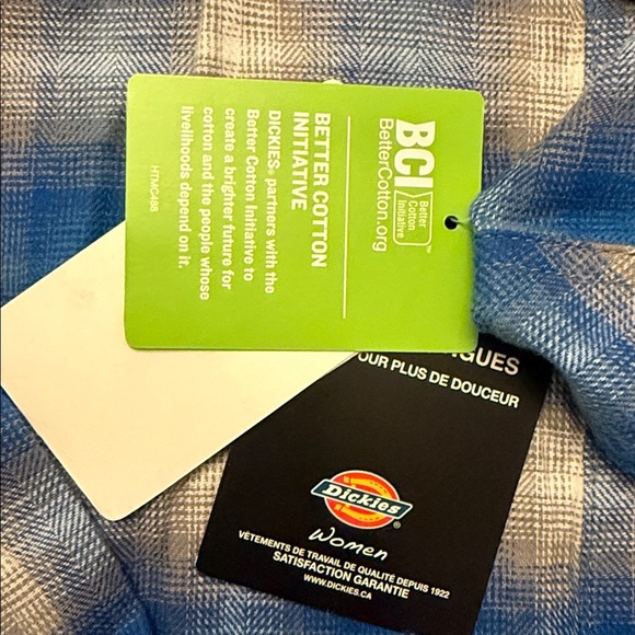Dickies Womens 2X 100% cotton Blue Gray White Plaid brushed flannel Shirt New - Picture 3 of 9